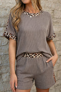 Leopard Trim Corded Top & Shorts Set