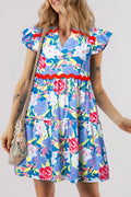 Floral Ric-Rac Flutter Sleeve V-Neck Dress