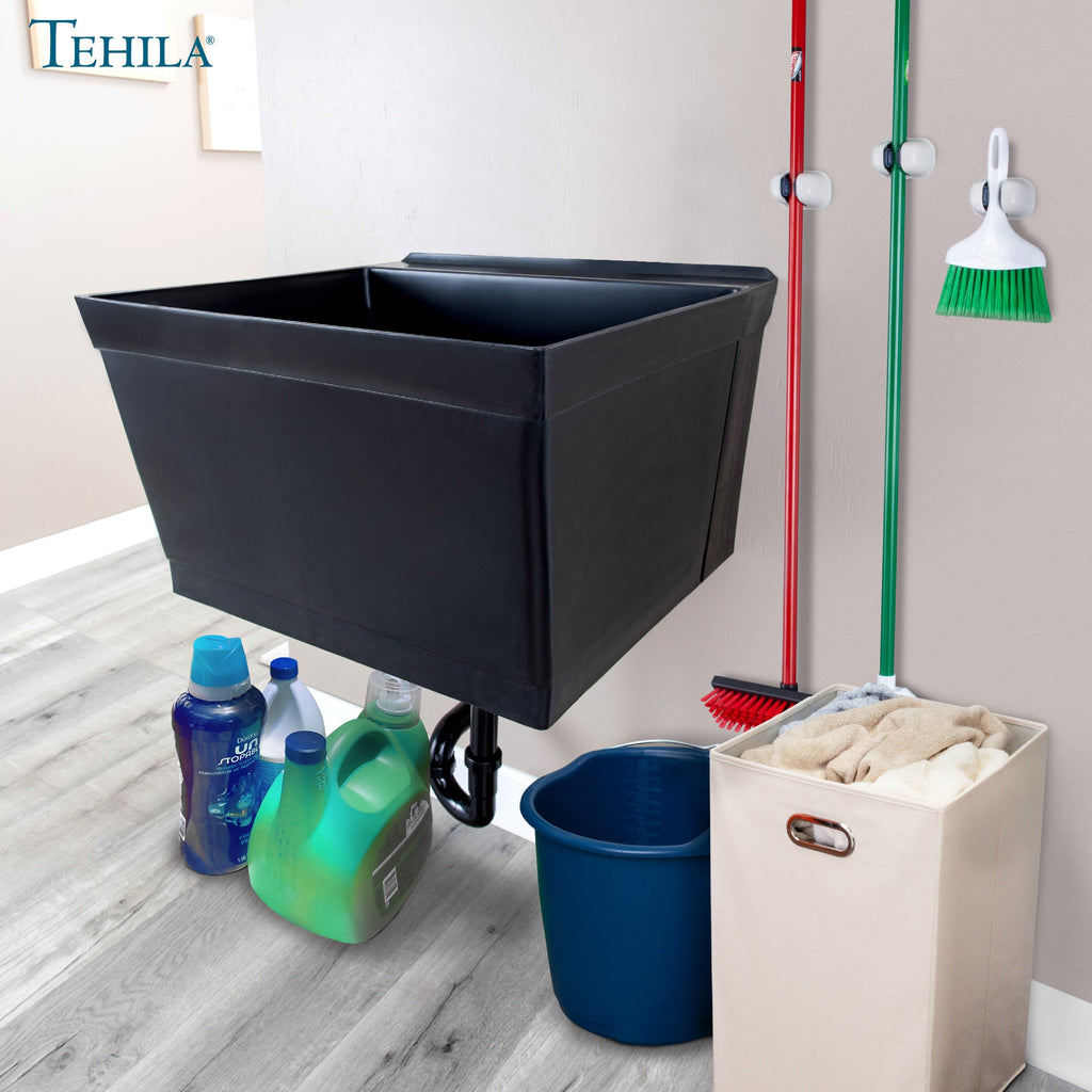 Tehila Standard Wall-Mounted Black Utility Sink, No Supply Lines