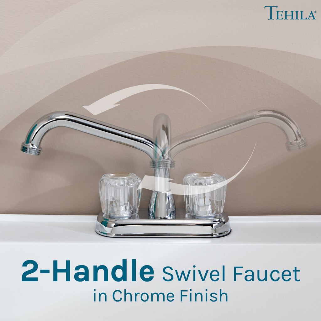 Tehila Standard Freestanding White Utility Sink with Chrome Finish Double Knob Utility Faucet