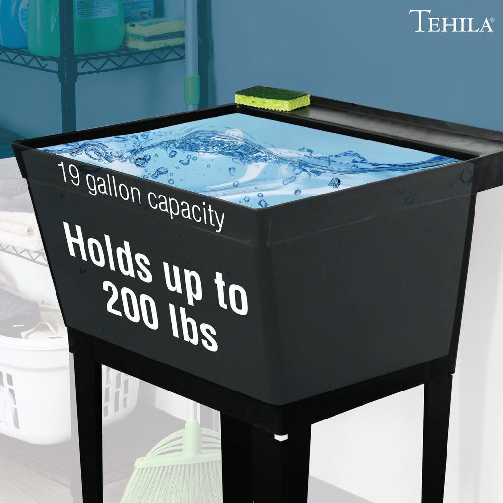 Tehila Standard Freestanding Black Utility Sink with Black Legs, No Supply Lines
