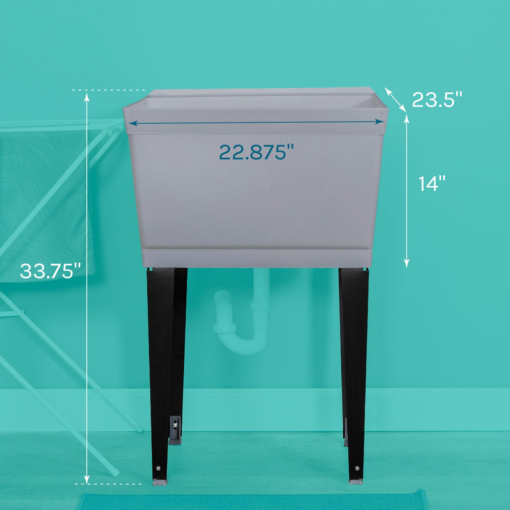 Tehila Standard Freestanding Grey Utility Sink with Black Legs, Water Supply Lines Included