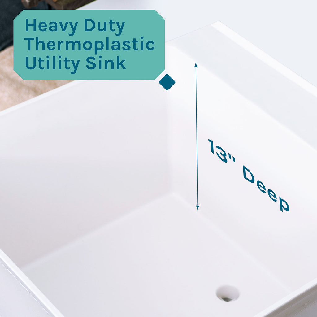Tehila Standard Freestanding White Utility Sink with Black Legs, Water Supply Lines Included