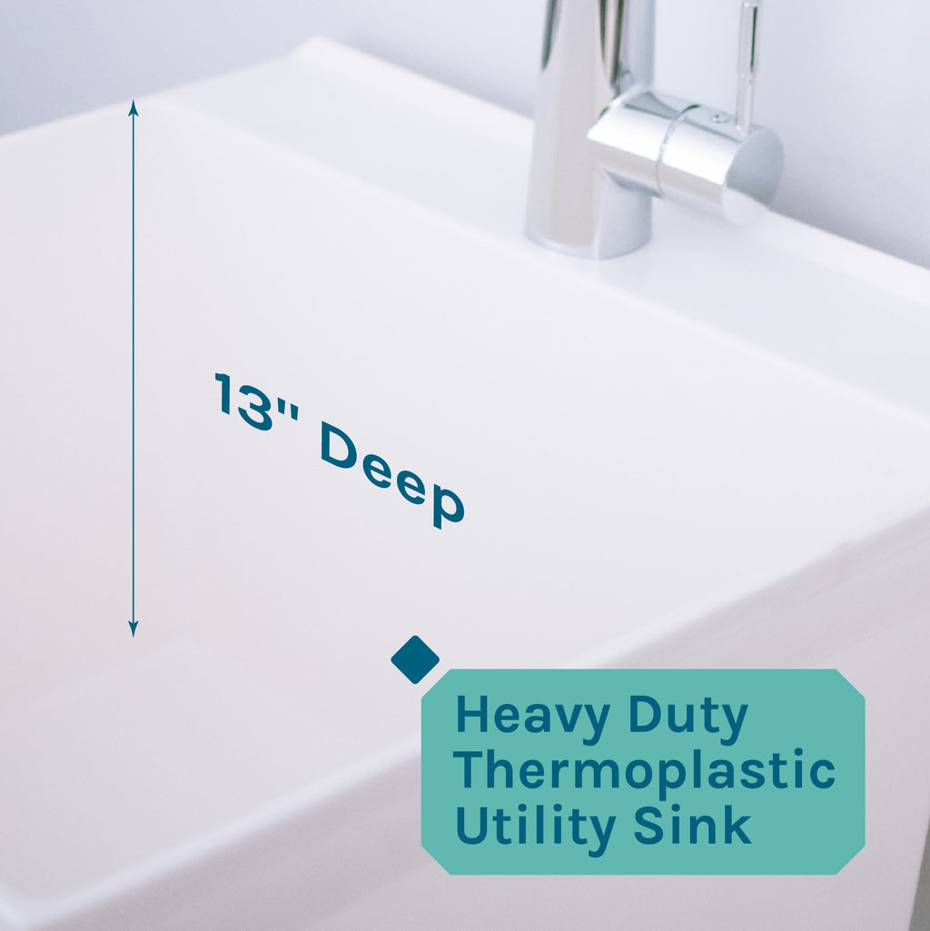 Tehila Standard Freestanding White Utility Sink with Chrome Finish High-Arc Pull-Down Faucet