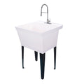 Tehila Standard Freestanding White Utility Sink with Stainless Steel Finish High-Arc Coil Pull-Down Faucet