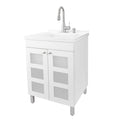 Tehila White Vanity Cabinet and White Utility Sink with Stainless Steel Finish Low-Profile Pull-Down Faucet