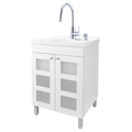 Tehila White Vanity Cabinet and White Utility Sink with Chrome Finish High-Arc Pull-Down Faucet