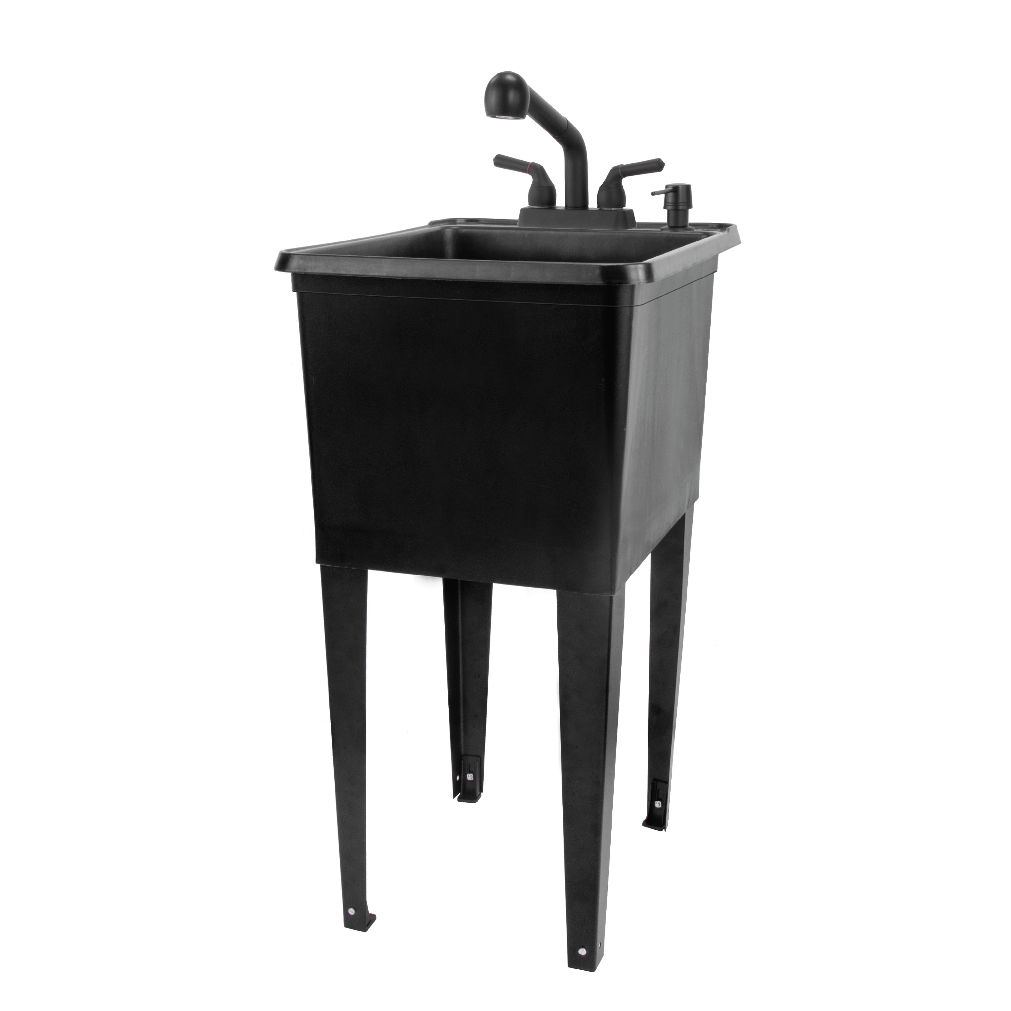 Tehila Space Saver Freestanding Black Utility Sink with Black Finish Pull-Out Faucet