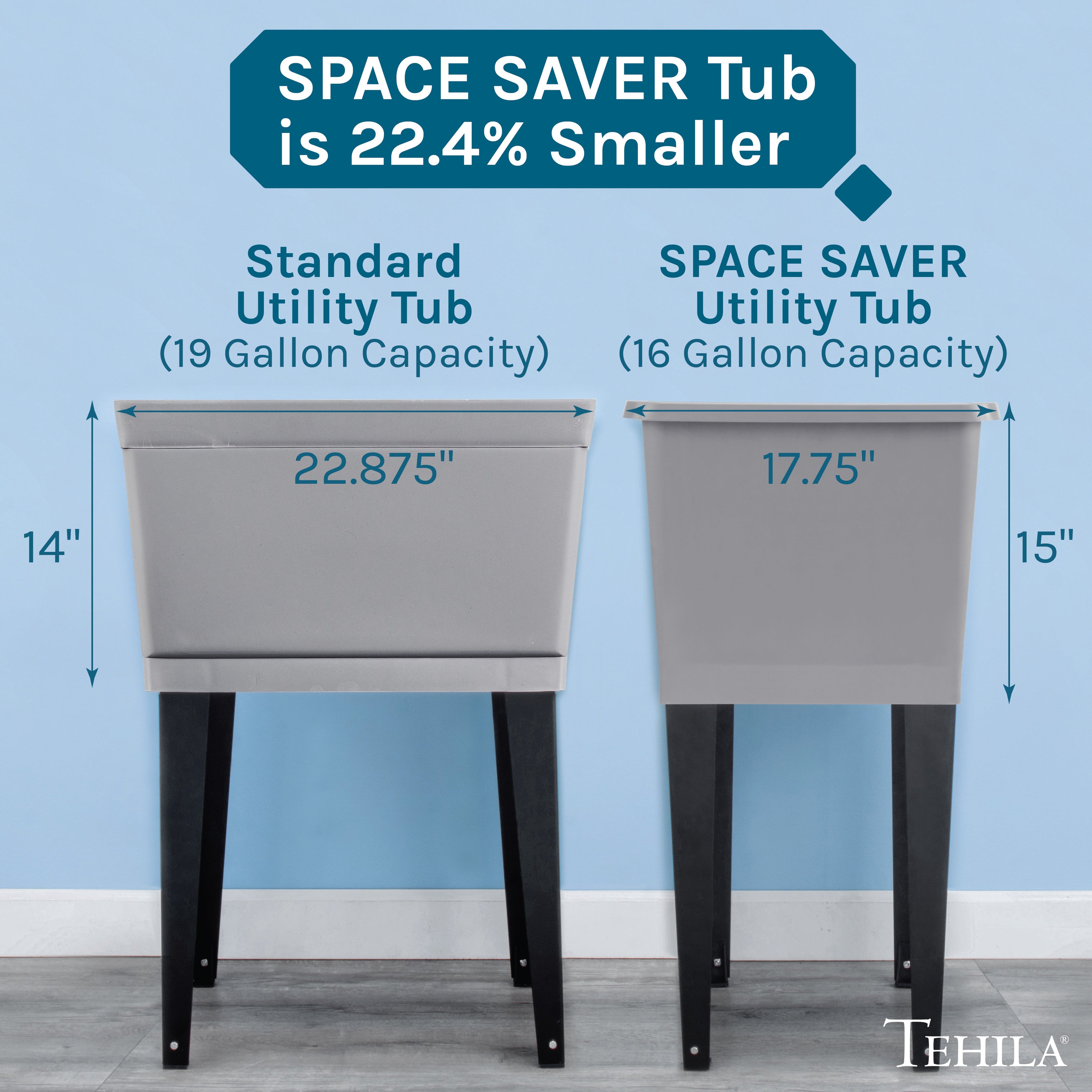 Tehila Space Saver Freestanding Grey Utility Sink with Black Finish Pull-Out Faucet