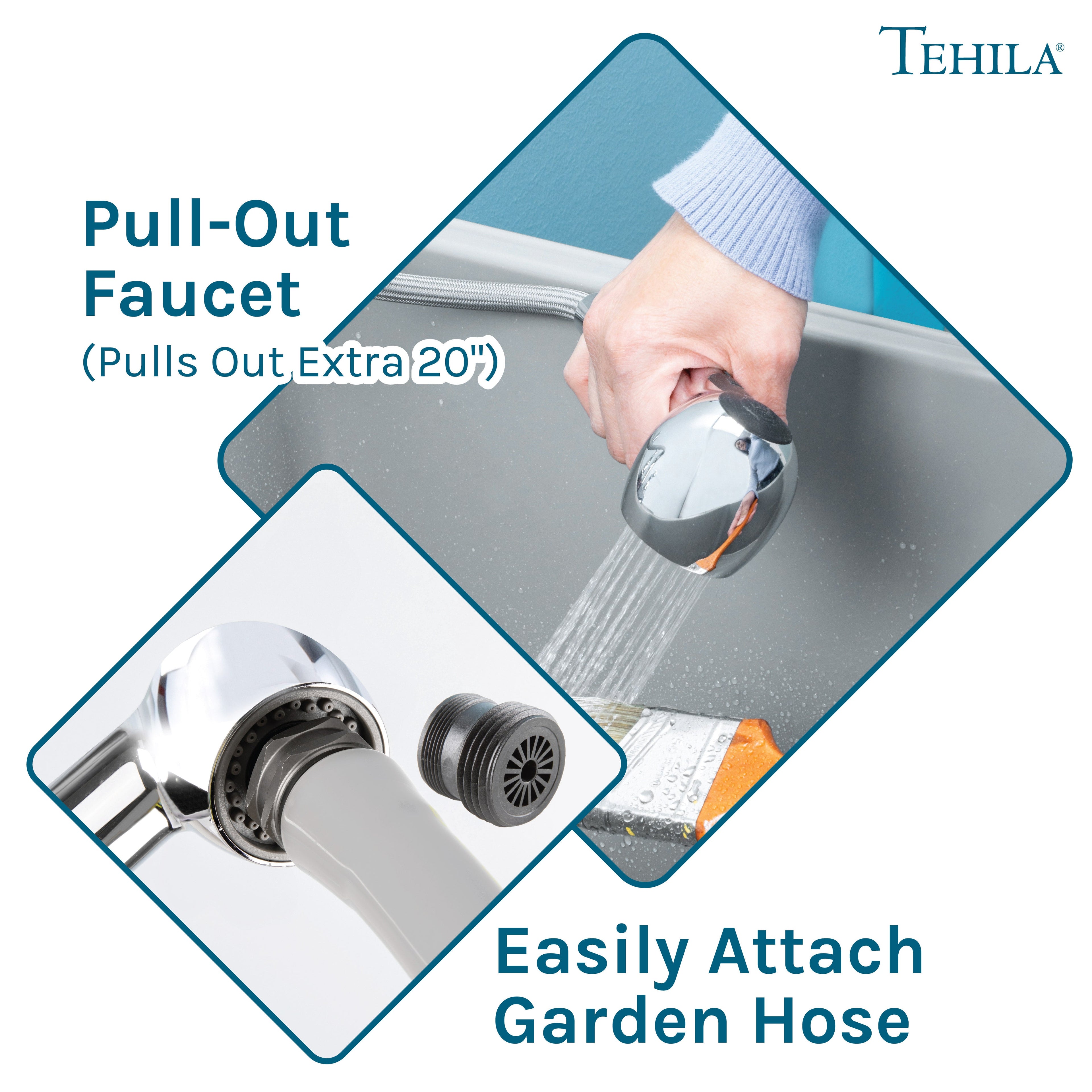 Tehila Space Saver Freestanding Grey Utility Sink with Chrome Finish Pull-Out Faucet
