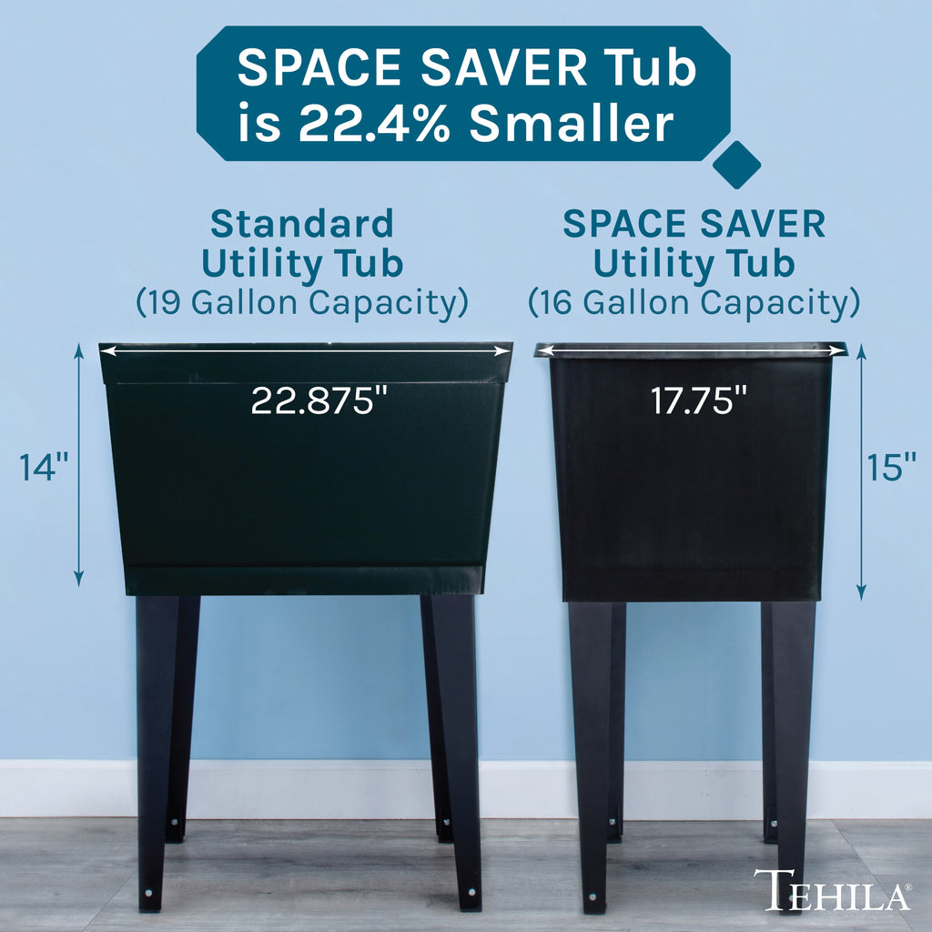 Tehila Space Saver Freestanding Black Utility Sink with Black Finish Gooseneck Faucet and Side Sprayer