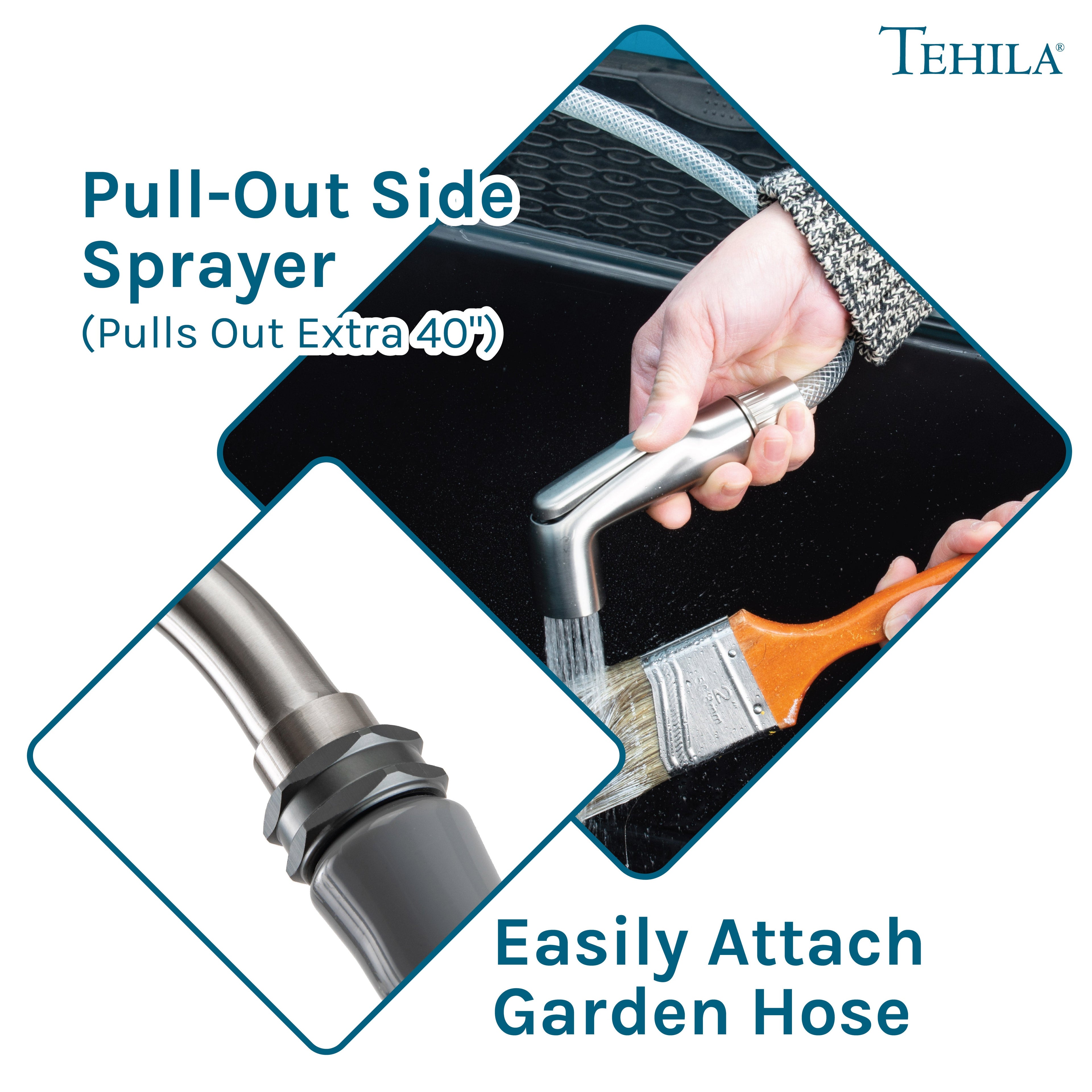 Tehila Space Saver Freestanding Black Utility Sink with Stainless Steel Finish Gooseneck Faucet and Side Sprayer
