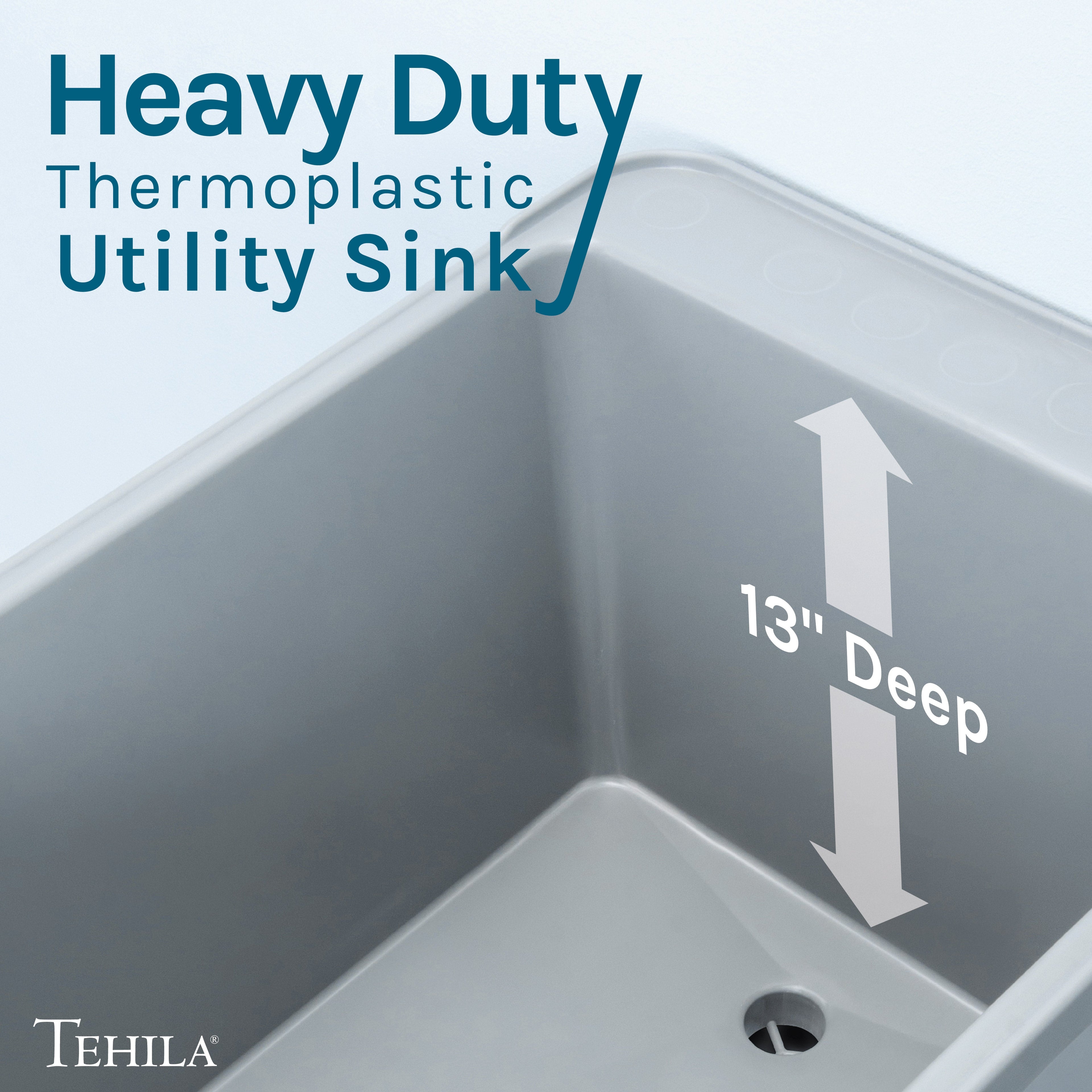 Tehila Space Saver Freestanding Grey Utility Sink with Chrome Finish Gooseneck Faucet and Side Sprayer