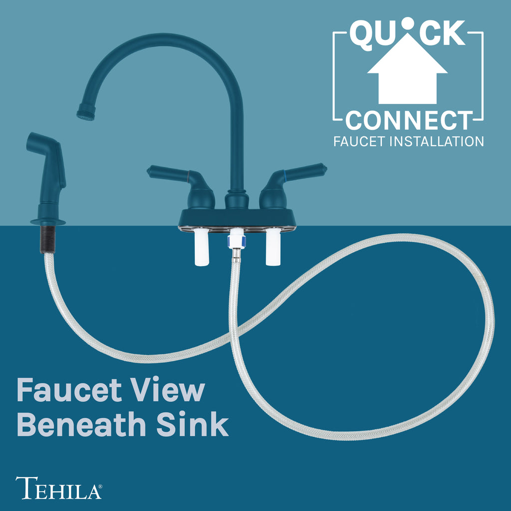 Tehila Space Saver Freestanding White Utility Sink with Black Finish Gooseneck Faucet and Side Sprayer