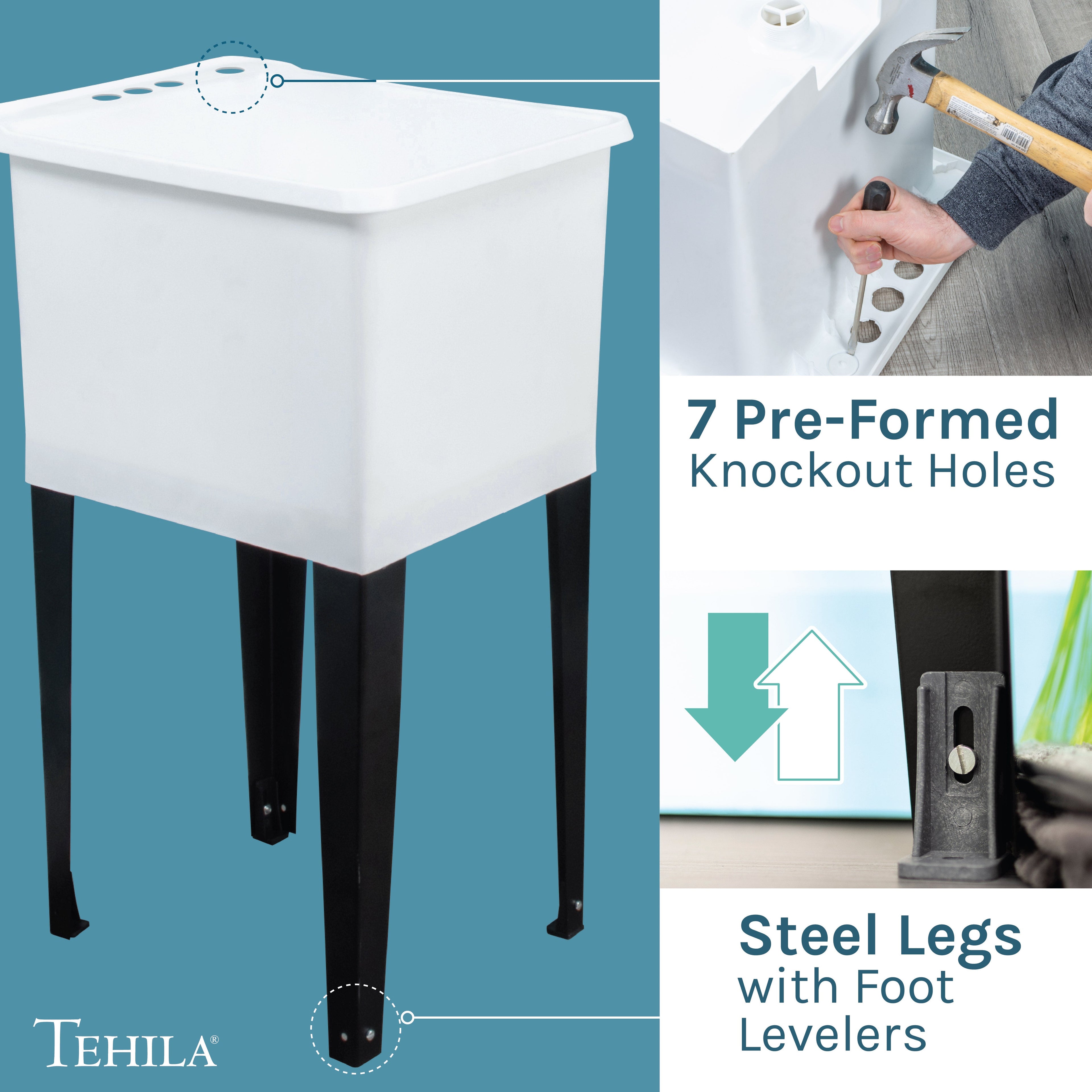 Tehila Space Saver Freestanding White Utility Sink