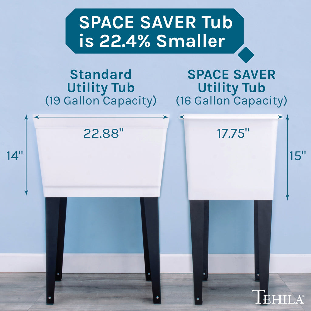 Tehila Space Saver Freestanding White Utility Sink with Chrome Finish Low-Profile Pull-Down Faucet
