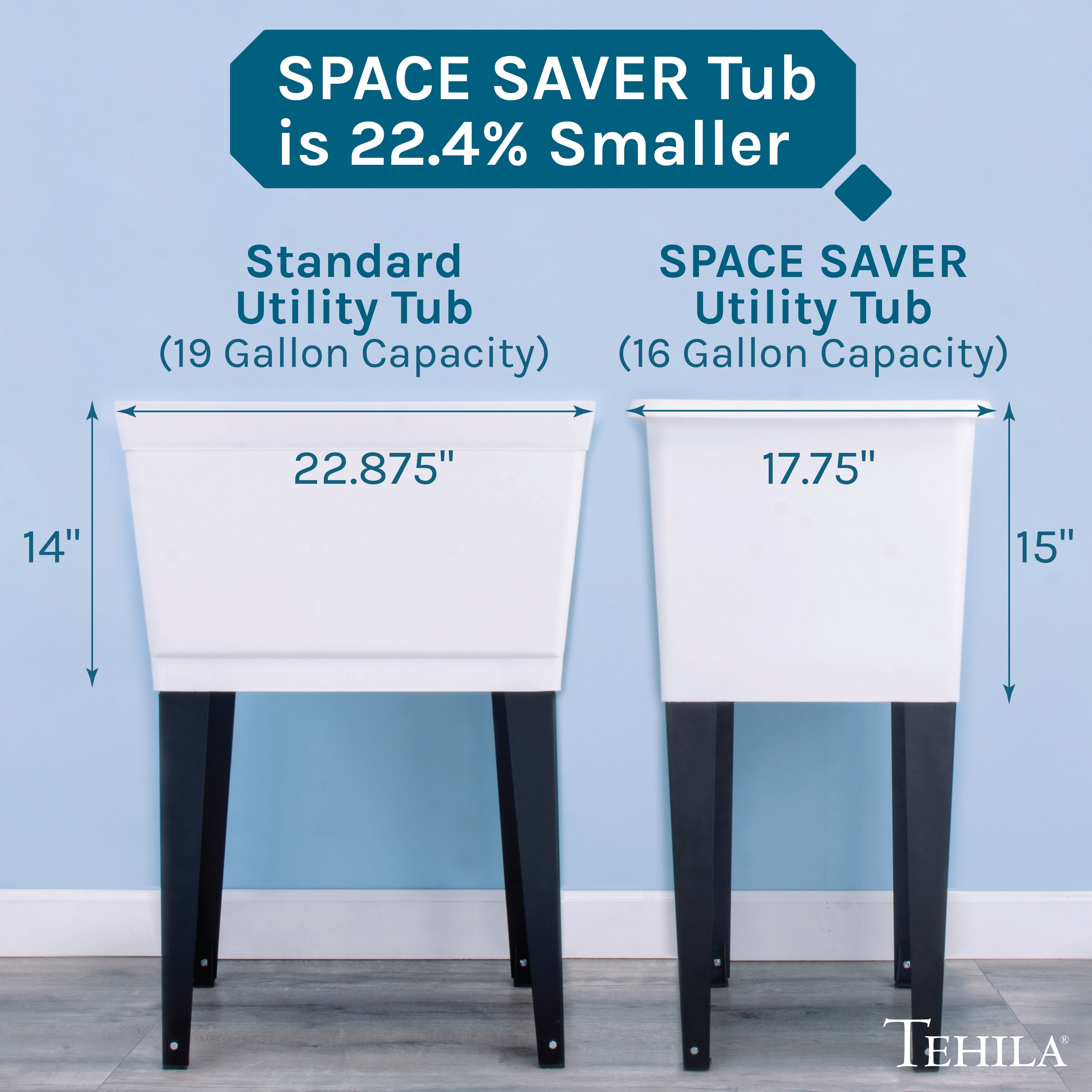 Tehila Space Saver Freestanding White Utility Sink with Stainless Steel Finish Low-Profile Pull-Down Faucet