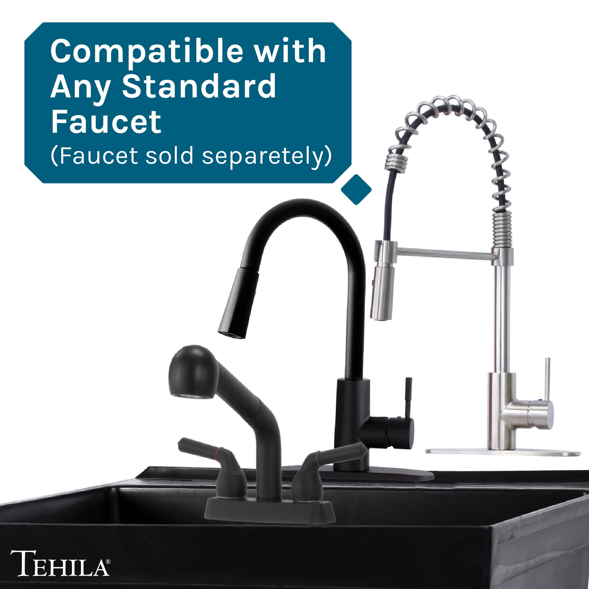 Tehila Standard Wall-Mounted Black Utility Sink, Water Supply Lines Included