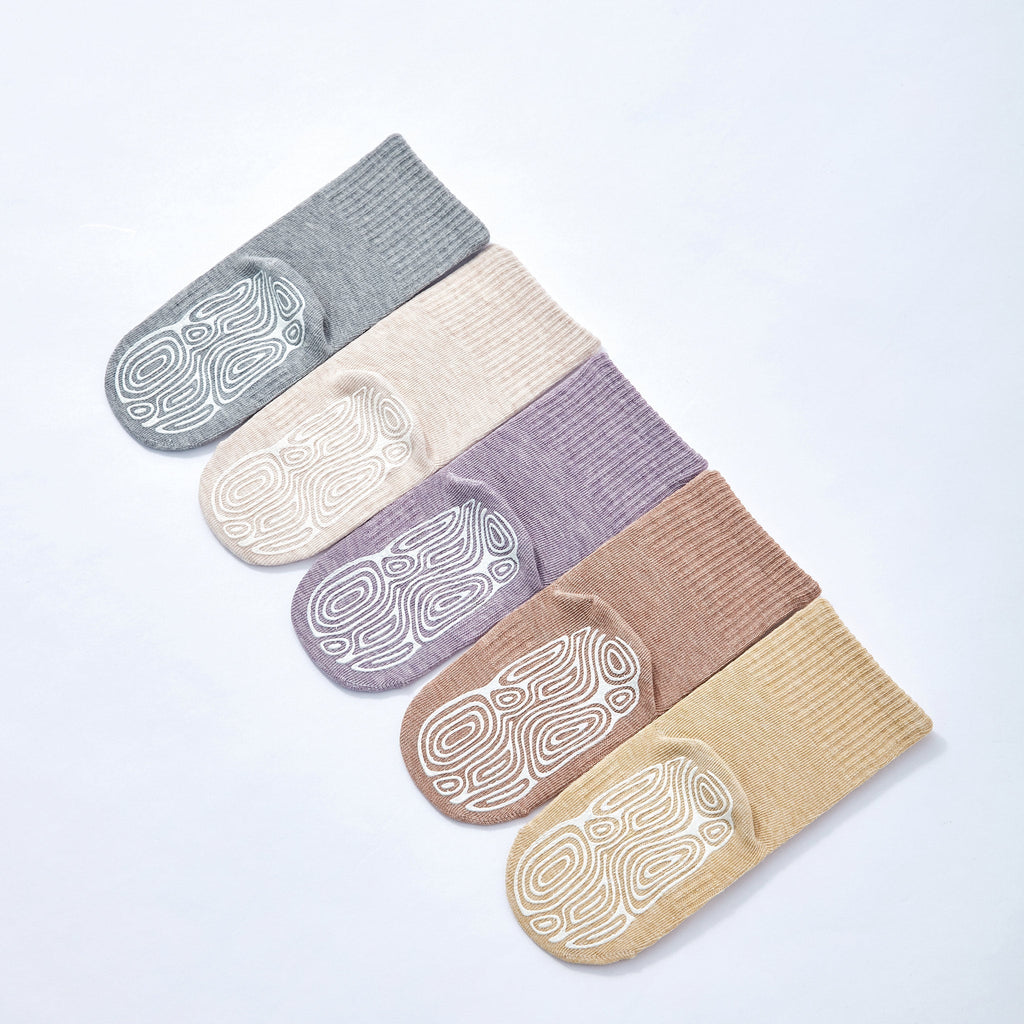 New- Organic Cotton Socks- Grey & Lemon- 4 Pairs of Stay-On Baby & Toddler Non-Slip Socks
