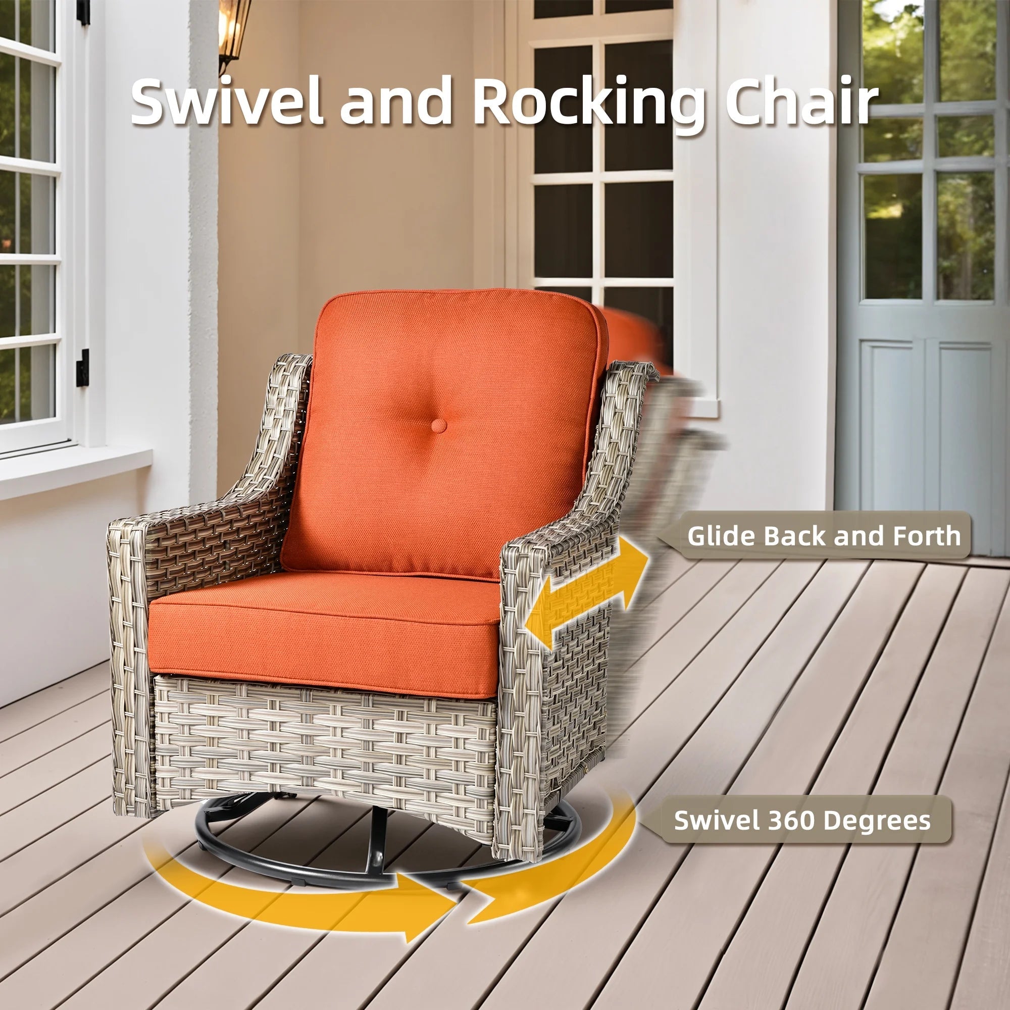 5-Piece Rattan Furniture Sets Set with Swivel Rocking Chairs