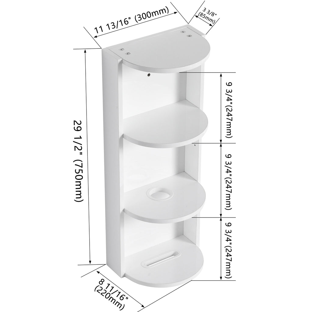 Glossy White 12' Bathroom Wall-Mounted Storage Rack with Float Mounting Design, Durable Plywood
