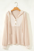 Waffle Patchwork Drop Shoulder Long Sleeve Hooded Top