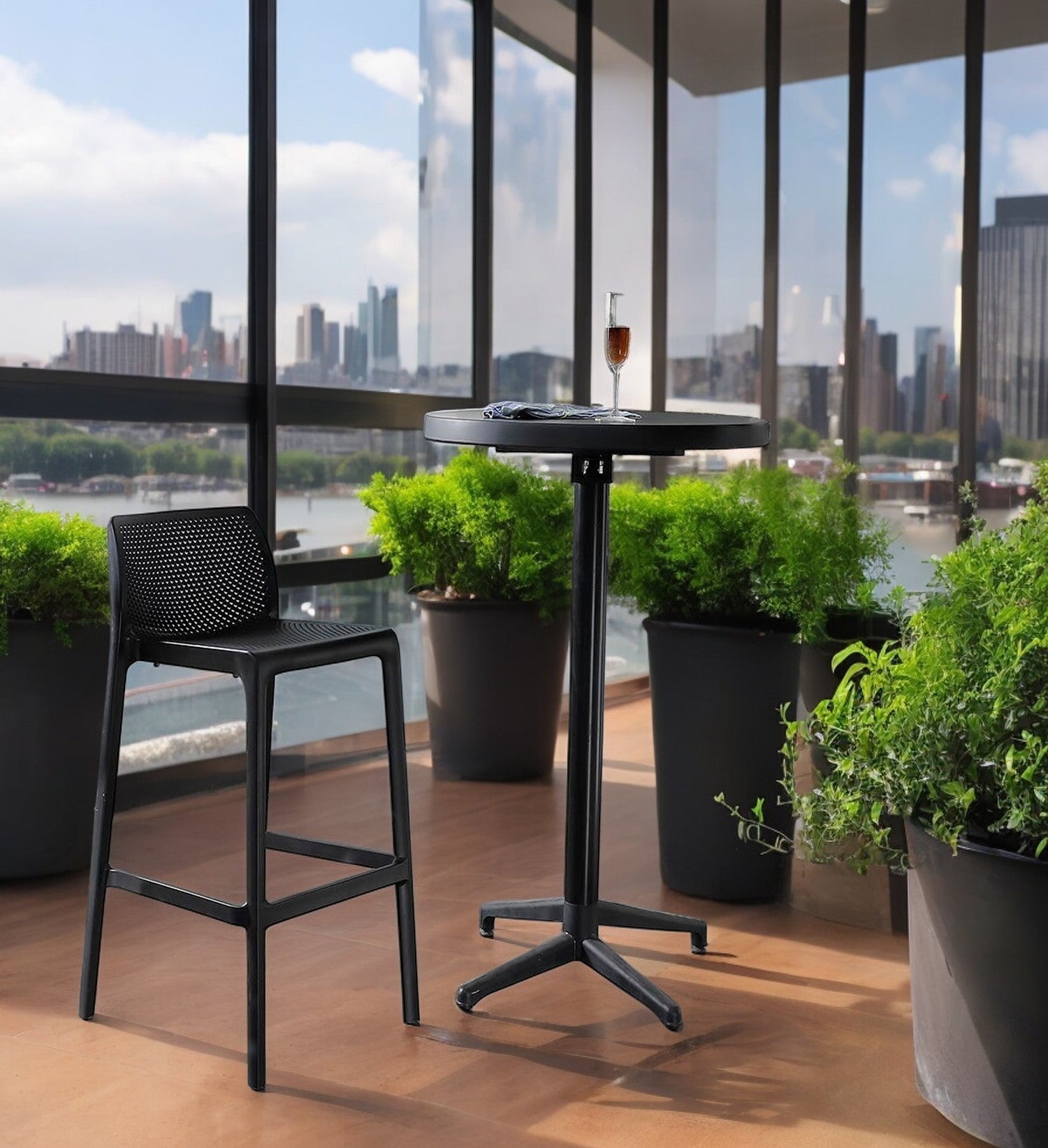 Outdoor Bar Stool 29" Netted Design — Set of 4, Commercial Grade, Stackable, No Assembly