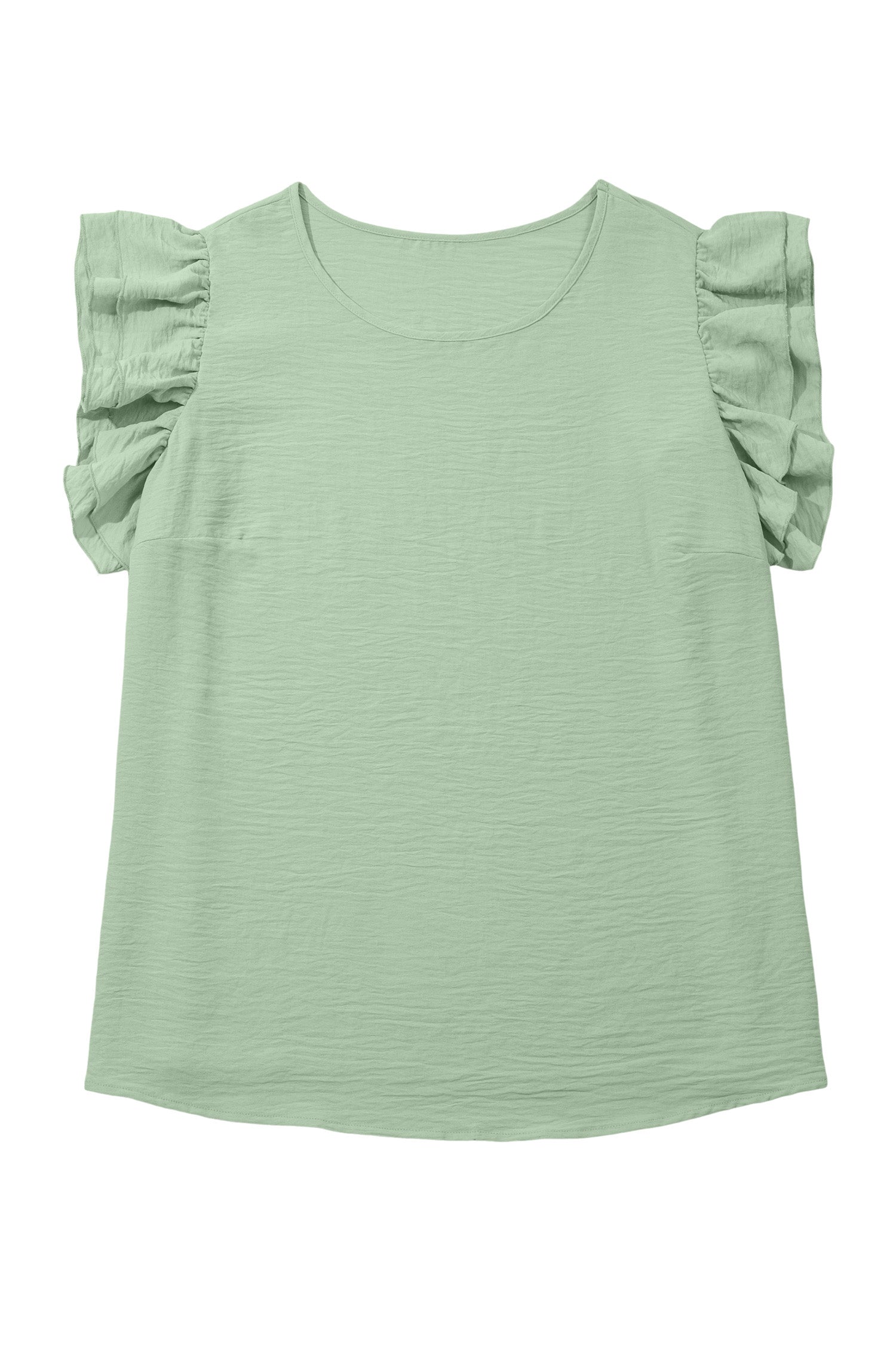 Plus Size Solid Crew Neck Ruffle Sleeve Top