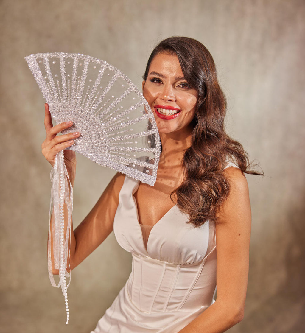 Elegant Pearl and Sequin Bridal Fan