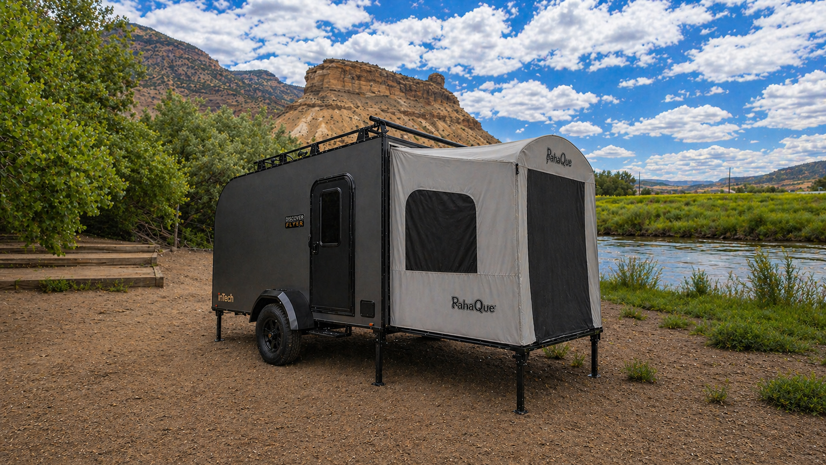 Toy Hauler Patio Enclosure Ramp Tent by PahaQue.  Custom Built to fit all Toy Hauler trailers.