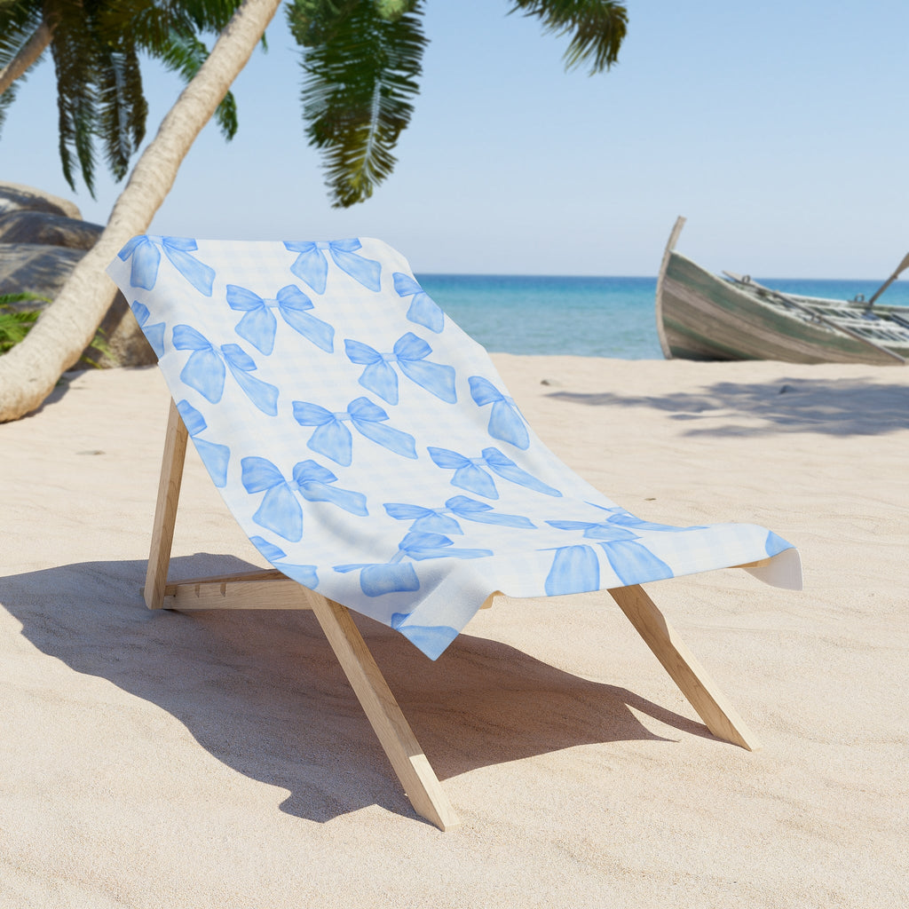 Customizable: Blue Bow Beach Towel | Stylish Summer Accessory, Poolside Fun, Vacation Essential, Gift for Her
