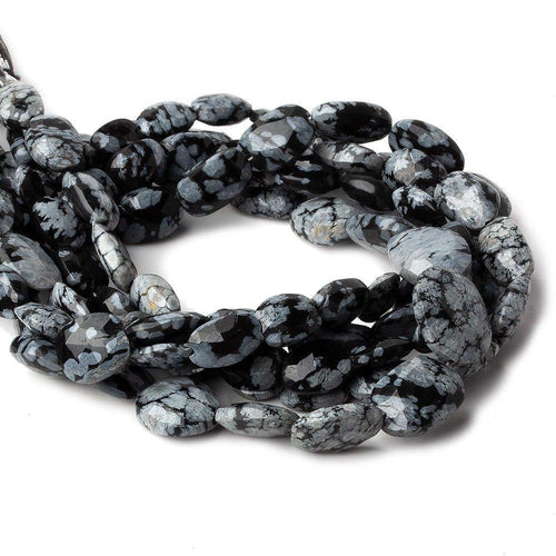 10mm Snowflake Obsidian Faceted Oval Nugget Beads, 8 inch