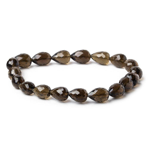 10x8-12x7mm Smoky Quartz straight drilled faceted teardrop 8 inch 18 pieces