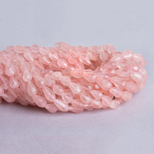 12mm Rose Quartz Faceted Straight Drilled Teardrop Beads, 14 inch