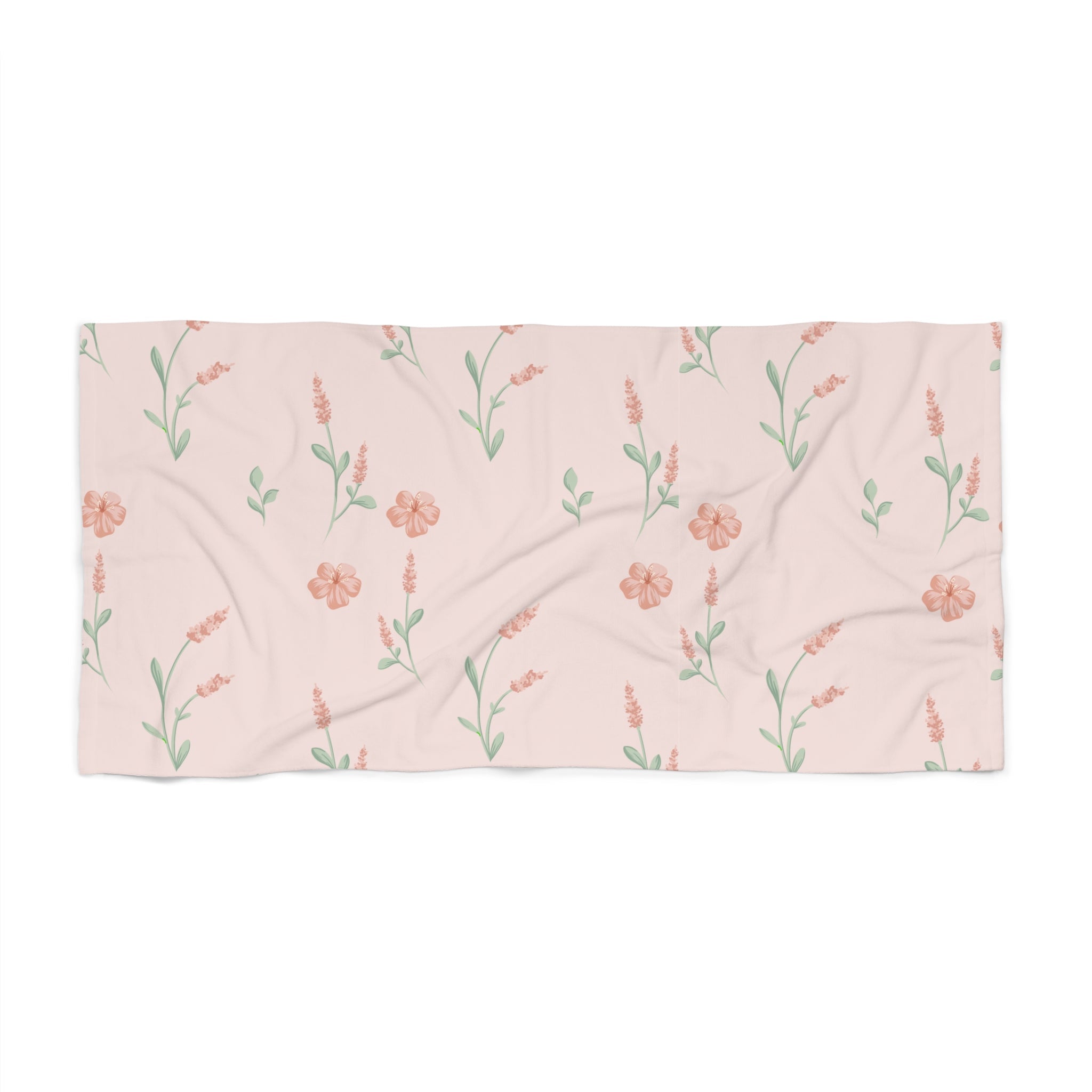 Customizable: Floral Beach Towel - Soft Pink with Blooming Flowers, Perfect for Summer, Pool Days, Picnics, Vacation, Gifts