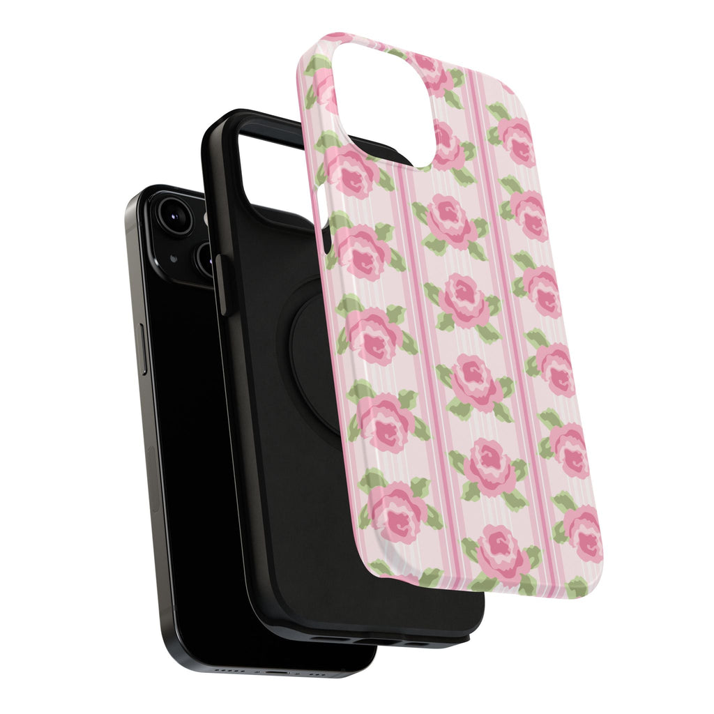 Customizable: Floral Impact-Resistant Phone Case, Pink Rose Pattern
