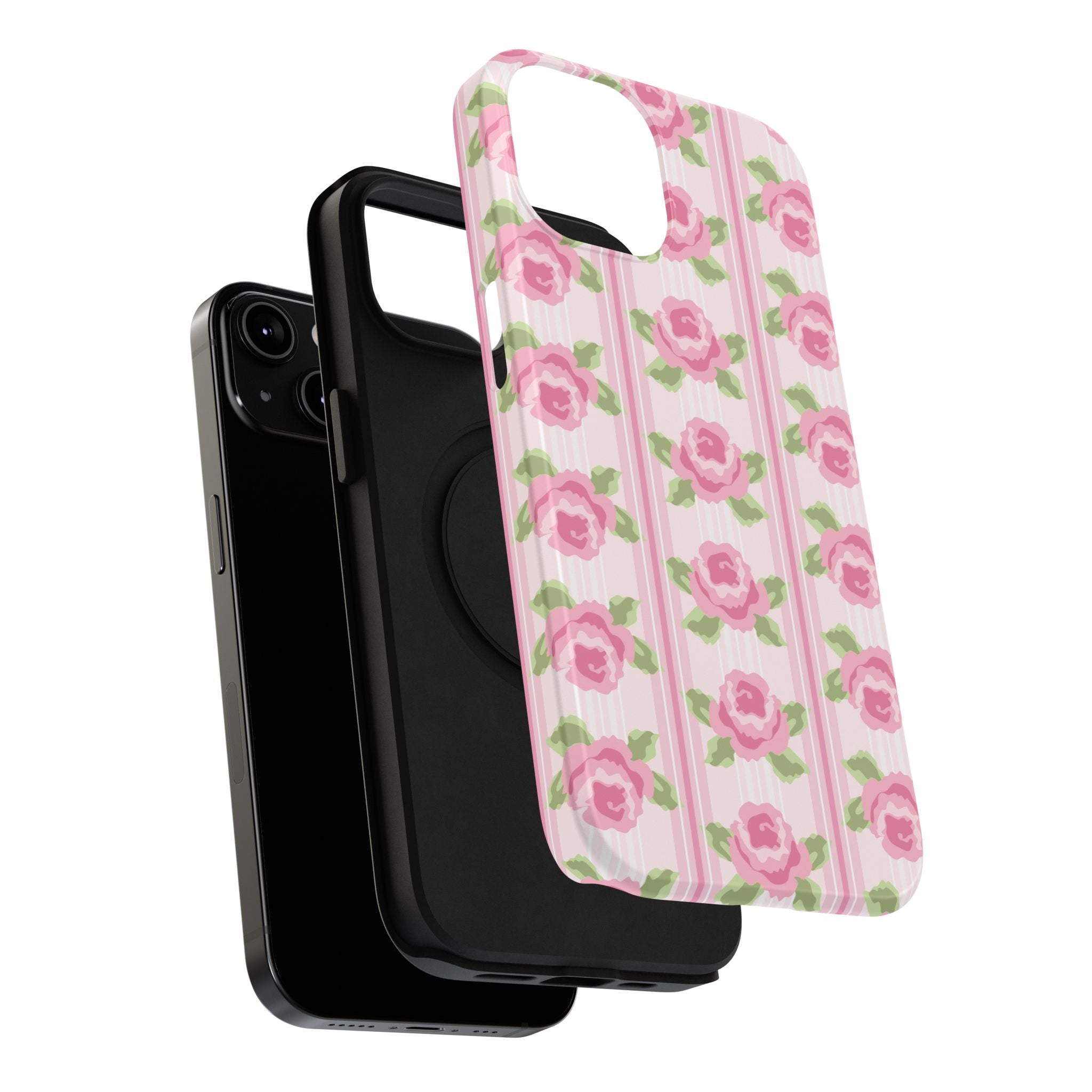 Customizable: Floral Impact-Resistant Phone Case, Pink Rose Pattern