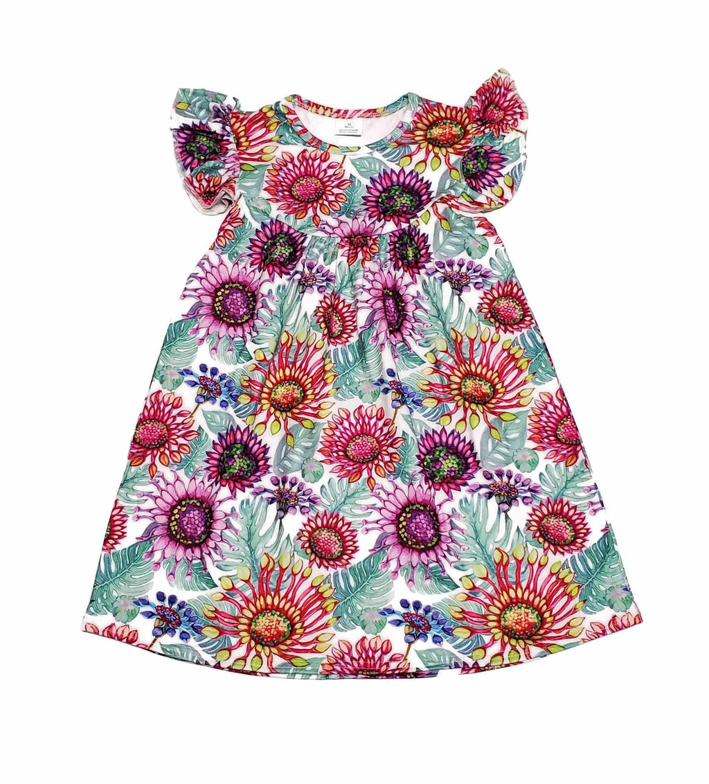 Tropical Floral Milk Silk Flutter Dress