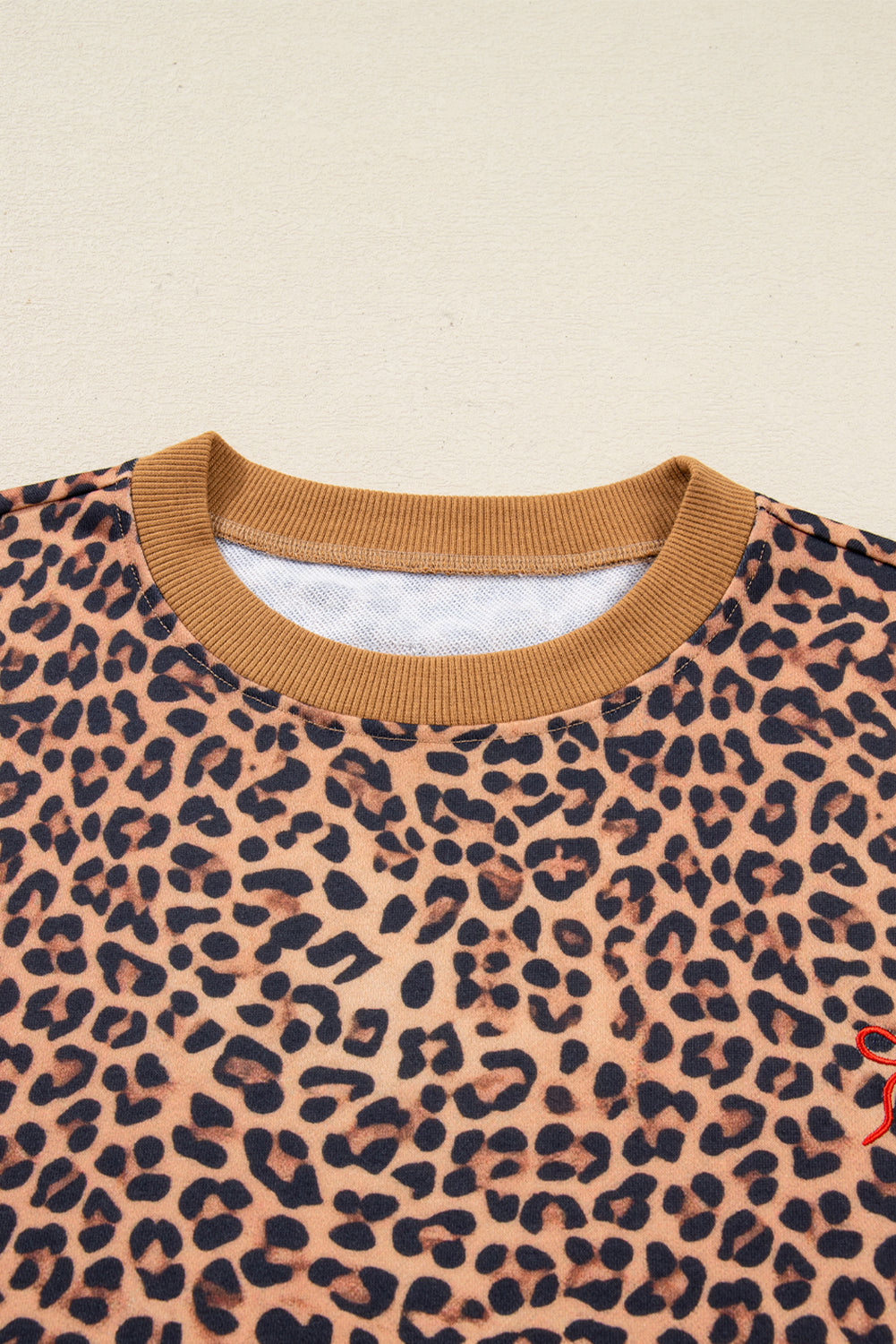 Leopard Bow Embroidered Pullover and Pants Set