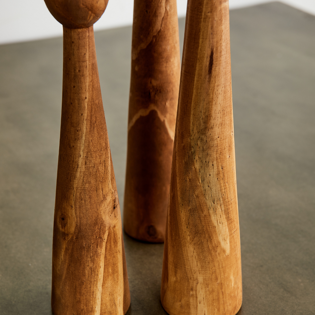 Tapered Candlestick Holder Pine Wood Cognac, Espresso, Natural
