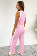 Colorblock Cropped Tank & Elastic Waist Pants Set