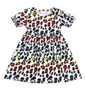 Rainbow Leopard Short Sleeved Milk Silk Dress