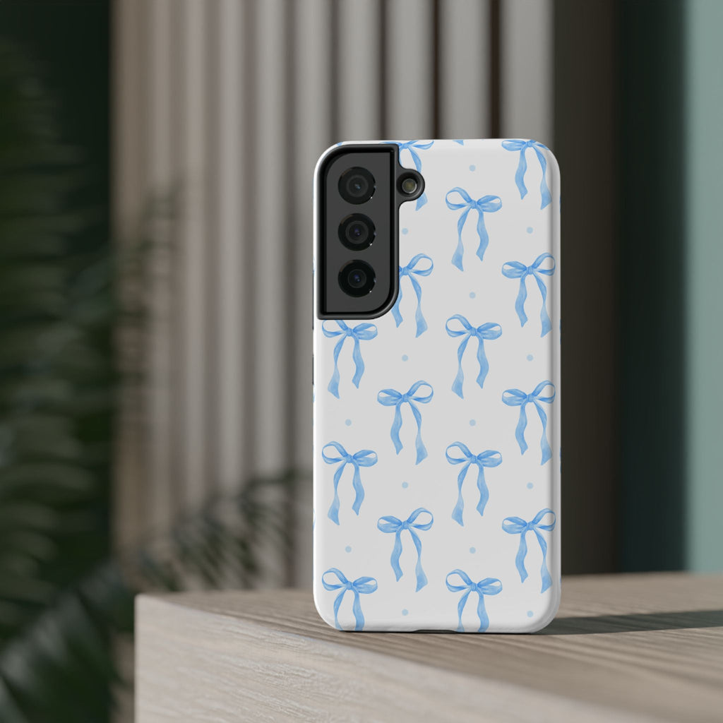 Customizable: Chic Blue Coquette Bow Impact-Resistant Phone Case