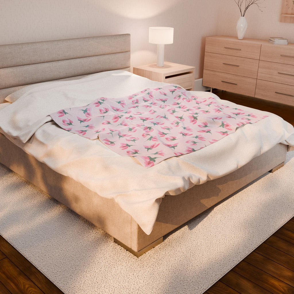 Customizable: Cozy Floral Velveteen Plush Blanket | Soft Throw, Bed Cover, Lounge Blanket, Gift for Her, Home Decor