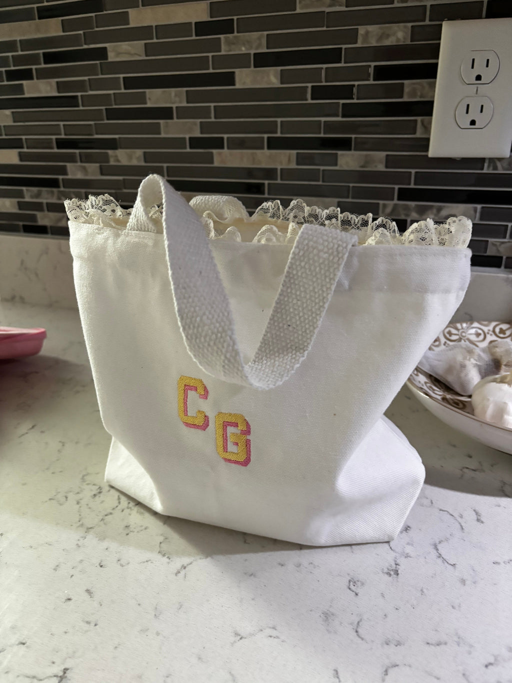Hibiscus Mini Tote Bag - with Monogram