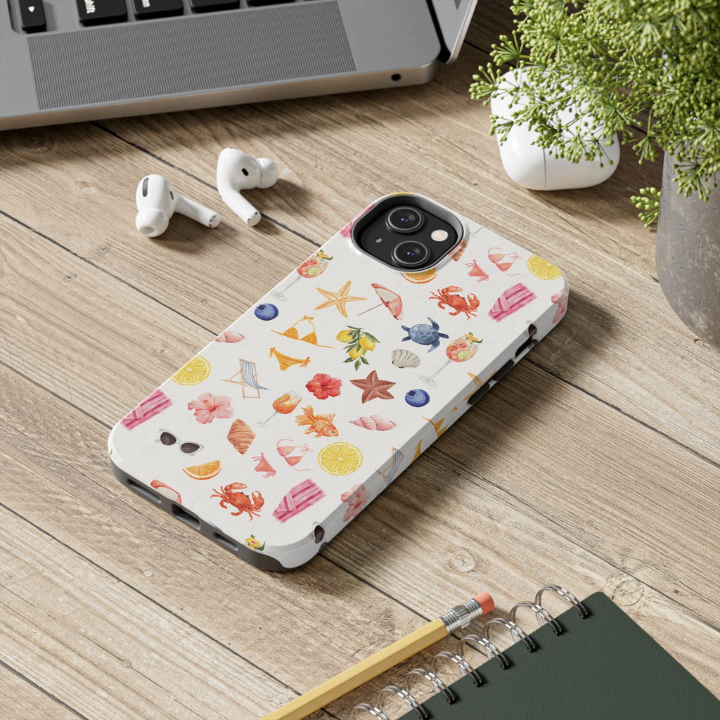 Customizable: Tropical Summer Phone Case, Vivid Coastal Design, Perfect Gift for Beach Lovers, Vacation Memories, Durable Tough Cases