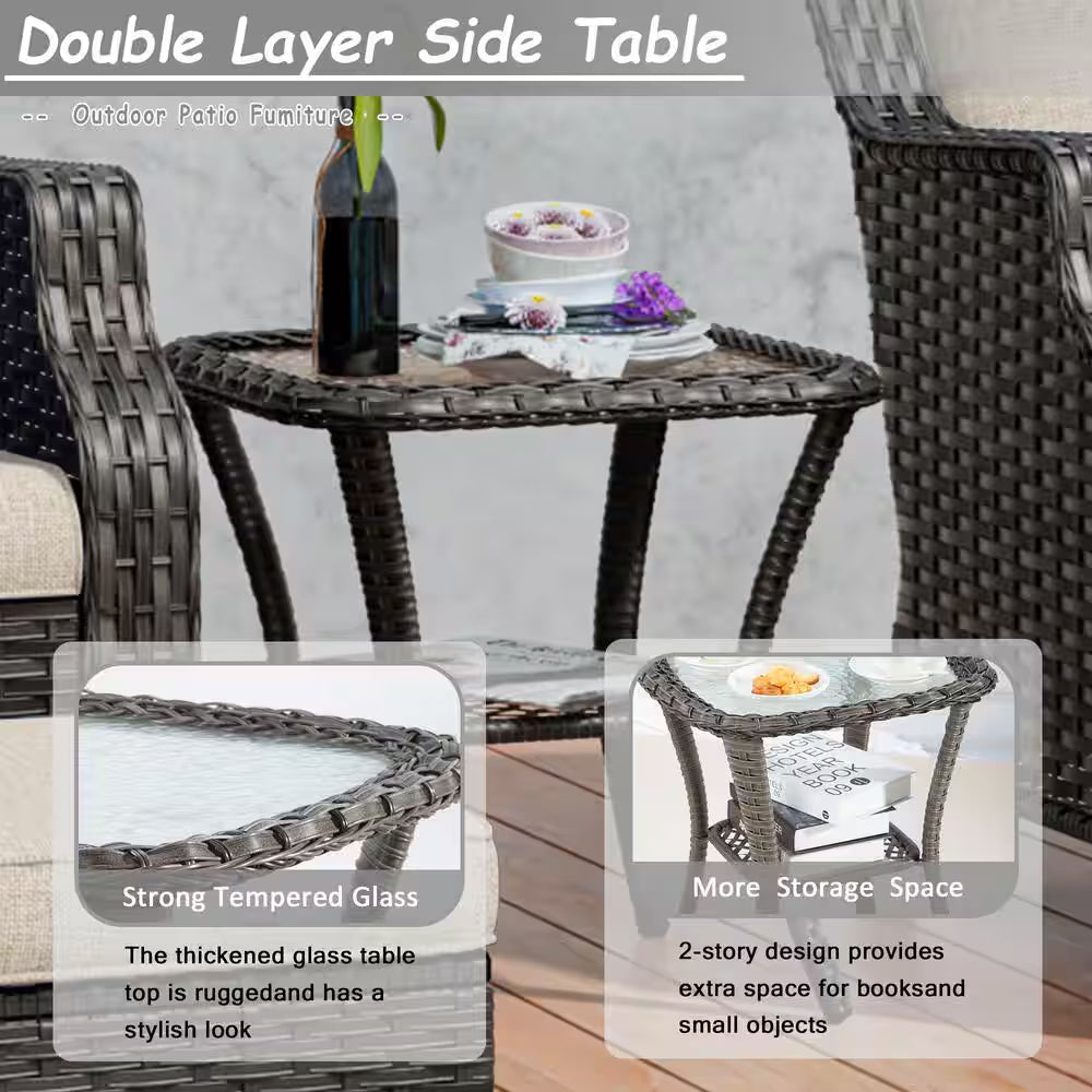 6-Pieces Wicker  Furniture Set Rattan Chair Wicker Set with Beige Cushion