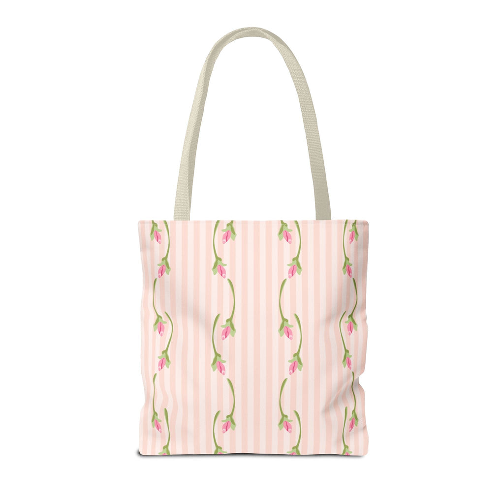 Customizable: Floral Stripe Tote Bag, Chic Shopping Tote, Spring Gift Bag, Eco-Friendly Reusable Bag, Perfect for Grad Gifts College Send off Gift