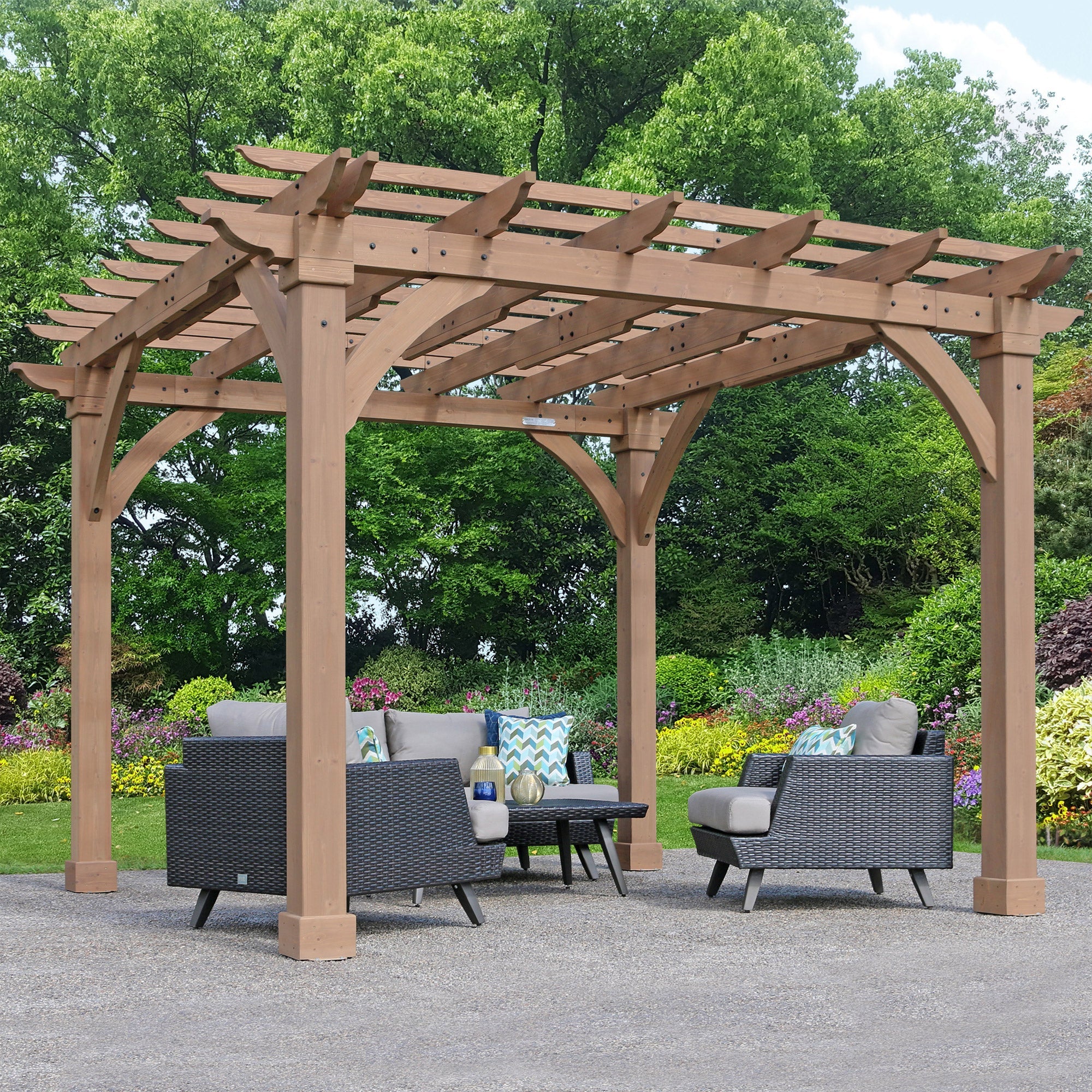 12x12 ft Cedar Wood Pergola Kit – Yardistry Pergola with 6x6 Posts & Trellis Roof for Backyard, Deck & Garden