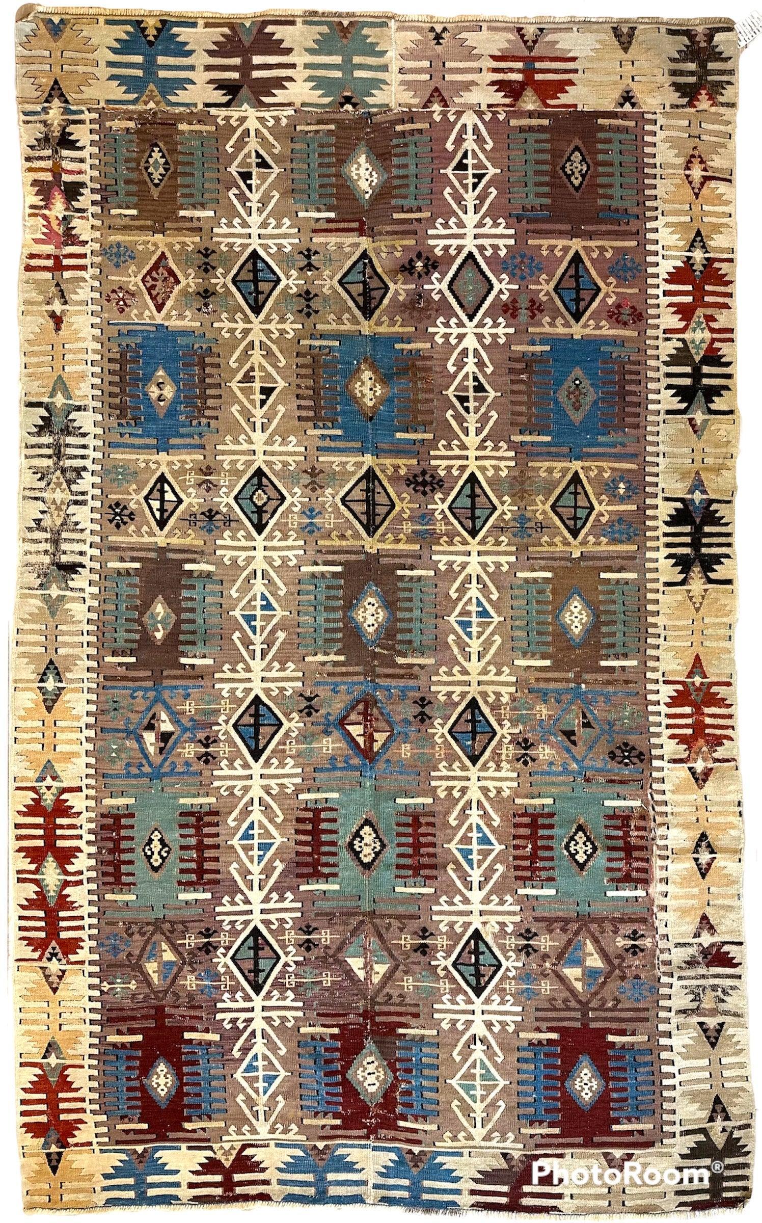 Reyhanli Anatolian 19th C Antique One Of A Kind Kilim Rug 5’ x 8’3”